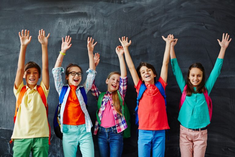 Ecstatic schoolkids
